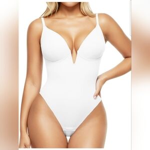 Popilush Women's White Deep V Shapewear Tummy Control Corset Bodysuit Size L